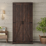 AMERLIFE Set of 2 Farmhouse Armoire Wardrobe Closet with 2 Barn Doors, 71'' Storage Cabinet with Shelf & Hanging Rod, Versatile Clothing Storage for Bedroom, Espresso