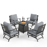 MIXPATIO 5-Piece Metal Patio Conversation Set, 28-Inch Fire Pit Table, Grey
