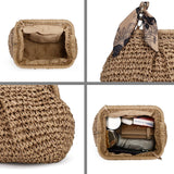 tutuebobe Summer Straw Bag Clutch Purses for Women, Beach Woven Straw Crossbody Handbags with Pearl Chain, Dumpling Wicker Purse (brown)