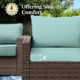 MIXPATIO 4 Pieces Swivel Wicker Patio Furniture Set, Rattan Outdoor Conversation Set with 2 Pieces Swivel Glider Chairs, 2 Pieces Ottomans, Blue