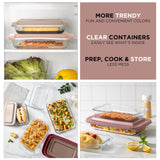 COOK WITH COLOR 8-Piece Deep Glass Baking Dish Set with Plastic Lids – Casserole and Food Storage Containers for Lasagna, Leftovers – Freezer-to-Oven, Microwave & Dishwasher Safe, Rose