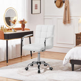 White Office Chair with Wheels and Armrests, Modern PU Leather Desk Chair