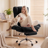 Daluvenix Cross Legged Office Chair with Flip Armrests，Big and Tall Executive Office Chair, 135° Reclining Criss Cross Chair with Footrest, Sink-in Cloud Cushion, Black Velvet