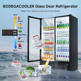 BODEGACOOLER Commercial Merchandiser Refrigerator, 36.8 Cu.Ft Upright Display Beverage Cooler, 2 Glass Door Display Refrigerator (Black)