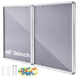 Motipuns 48"x36" Lockable Enclosed Bulletin Board with Glass Door, Weather Resistant Cork Notice Board, Wall Mounted Display Case for School Office Community Outdoor, 12xA4(Gray, Silver Frame)