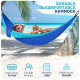 Camping Hammock Lightweight, Portable Hammocks Parachute Hammock with Two Tree Straps, Single or Double Travel Swing Nylon Camp Hammocks, Outdoor Essentials for Beach Backpacking Hiking, Blue