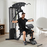 RUNFREELY All-in-one Weight Machine for Home Gym,Multifunction Workout Station Equipment with 150LBS Weights Stack, Gym Equipment for Men and Women RUNFREELY