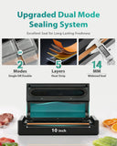 Zachvo 90kPa 10-in-1 Vacuum Sealer for Food, Double Heat Seal for for Bulk Meat Portioning, Dry & Moist Modes, Built-in Cutter and Bag Storage, Starter Kit with Bag Rolls and Hose, Black