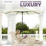 Midtown Umbrellas - The Lean 8 Ft Patio Umbrella with Fade-Resistant Sunbrella Fabric, Auto-Tilt Aluminum Frame and 8 Reinforced Ribs for Deck, Pool & Garden - Canvas Natural Canopy, Black Pole