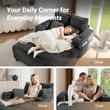 Amsleekey 64" Oversized Chaise Lounge Chair with Wood Frame, 2 Cup Holders