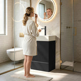 BLUHOUZZ 20" Bathroom Vanity with White Ceramic Sink, Black Fluted