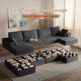 NABUMI 142'' Modular Sectional Sofa, Deep Seat Boneless Couch with Storage