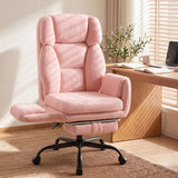 Furmax Big and Tall Office Chair, Criss Cross Legged Chair Wide Seat, Ergonomic Executive Desk Chair with Footrest, Teddy Fleece High Back Vanity Chair for Home Office, Pink