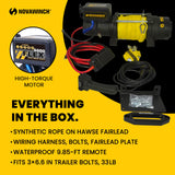 Novawinch Flex 5000 lb Trailer Winch 12V Electric - Synthetic Rope, IP68 Sealed Planetary Gearbox, Hawse Fairlead, Auto-Lock Brake, Waterproof Remote - Flatbed, Boat Trailer, Equipment Hauler, SAE