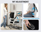 TRALT Ergonomic Office Chair - Desk Chair with Wave High Back Adjustable Lumbar Support Computer Chair - Gaming Chairs Mesh Backrest and PU Leather Seat for Home Reading Chairs to Adults (Black White)