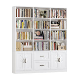 HOSTACK 71" Tall Triple Wide Bookshelf with Storage Drawers & Doors, White