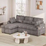 Convertible Sofa Bed, Chenille L-Shaped Sectional Sofa with Storage, Grey