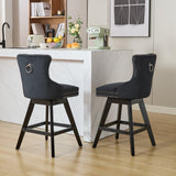 MOOLSUN A Set of 6 Blue Velvet bar stools - Classic Fixed Height Design, rotatable Button Group Seats, Perfect for Standard Kitchen Islands and Home Bars,Black(Wood Leg)