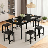 7-Piece Dining Table Set, 63" Large Extendable Kitchen Table Set with USB Charging, Metal & Wood Support