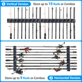 2 pack Vertical Fishing Rod rack, Wall Mounted Fishing Rod holder, 2 Packs Fishing Pole Holders Hold Up to 18 Rods or Combos PLUSINNO