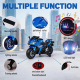 Kids Electric Motorcycle, 12V Kids Ride on Car LED Lights, Music Player & Horn with Training Wheels, Pedal, MP3, USB Port, Electric Motorcycle for Children Ages 3+, Gift for Boys & Girls（Blue）