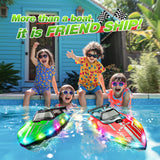 JOI MEW RC Boat with LED Lights for Kids, 2.4Ghz Remote Control Racing Boats for 8-12,Toy Water Boat for Pools & Lakes with Waterproof,Rechargeable Battery, for Boys Girls Green