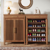 Tribesigns Shoe Cabinet, 5-Tier Shoe Storage Cabinet with Louvered Doors and Drawer, Freestanding Wooden Shoe Rack Organizer with Adjustable Shelves for Entryway, Hallway, Closet, Brown