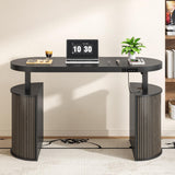 Xyulmeo Mid Century Modern Electric Standing Desk with Storage, 55 x 22 Inch Small Sit Stand Up Desk, Wood Adjustable Height Computer Executive Desk for Home Office, Laptop, Black