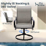 PHI VILLA 5 Pcs Patio Dining Set for 4, Swivel Mesh Chairs & Round Table