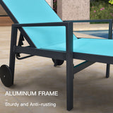 PURPLE LEAF Patio Chaise Lounge with Wheels & Armrests, Turquoise Blue