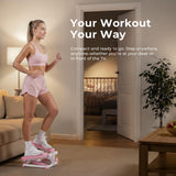 Sunny Health & Fitness Mini Stepper, Compact Home Workout Equipment for Legs & Glutes, Low-Impact Cardio Machine with Digital Monitor, Quiet Hydraulic Resistance, Pink