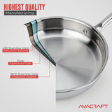 18/10 12 Inch Stainless Steel Frying Pan with Lid, Side Spouts, Induction Pan, Versatile Stainless Steel Skillet, Fry Pan in our Pots and Pans (Tri-Ply Stainless Steel, 12 Inch) AVACRAFT