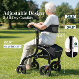 HolyHeal Walkers for Seniors, Rollator Walker with Seat and Backrest, 10" Big Wheels All Terrain, Rolling Walker Foldable Supports 350lb, Lightweight & Height Adjustable, Cane & Cup Holder, Black