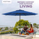 Midtown Umbrellas Push Pop Sunbrella Umbrella 10 Feet Large Outdoor Umbrella With Dark Blue Fabric - Deck, Patio, Backyard, Garden & Pool - Black Pole
