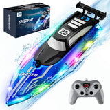JOI MEW RC Boat for Kids with LED Lights, 2.4Ghz Remote Control Racing Boats for Ages 8-12,Toy Water Boat for Pools & Lakes with Waterproof,Rechargeable Battery, for Boys Girls Blue