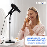 Bamodi Hair Dryer Holder Black - Hands-Free Hair Drying Metal Stand with 360° Rotation, Adjustable Height - Countertop or Wall Mount - Stylish and Convenient Storage Solution for Bathroom