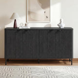 Hotmeily Fluted Buffet Cabinet with Storage, 65" Modern Sideboard Credenza with Adjustable Shelves, Large Coffee Bar Cabinet TV Console Table for Dining Room, Living Room, Black Gray