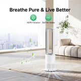 Xcity TP09Pro Commercial Bladeless Tower Fan, 3-in-1 Air Purifier, Space Heater & Cooling Fan, Remote Control, HEPA H13 Filtration for Bedroom & Home Office, Silver & White