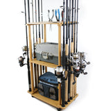 Rush Creek Creations 12 Fishing Rod Tackle Cart – Fishing Rod Rack & Tackle Storage Organizer, Solid Wood Frame with Engineered Wood Shelves, Fishing Gear & Pole Holder Stand 21.26" x 11.42" x 33.27"
