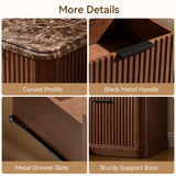 Lerivos Modern Fluted Nightstand Set of 2 with Charging Station, 22.8" Wide Wooden Bedside Table with 2 Drawers, Walnut Finish, Faux Marble Top, Curved Silhouette Design, End Table for Bedroom