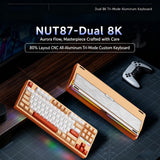 ZMX NUT87 Aluminum Custom Mechanical Keyboard,Hot-Swap Gasket Structure,Triple Mode 2.4G/Bt5.0/Wired,TKL 80% RGB Backlit 10000mAh Mechanical Keyboard for Game&Office,Orange-Feathers