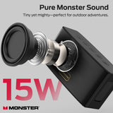 Monster Cubis Bluetooth Speaker, 15W Stereo Sound Portable Speaker, Bluetooth 6.0, 15H Battery Life, TWS Pairing, AUX/TF Card Slot, IPX7 Waterproof Wireless Speaker for Shower, Outdoor, Travel