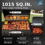 MFSTUDIO 49" 2 in 1 Charcoal Grill & Smoker Combo, Outdoor Grill with Enamel Coated Charcoal Tray, 1015 SQ.IN Cooking Area, Adjustable Top Vent and Chimney for Outdoor Grilling