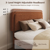 RENDGO King Size Bed Frame with 3- Level Height Adjustable Headboard - Plush Upholstered Platform Bed, No Box Spring Needed, Noise Free, Brown Finish for Master Bedroom and Guest Room