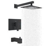 KENES Matte Black Tub Shower Faucet Set Complete with 10-Inch Rainfall Shower Head and Tub Spout, Square Tub and Shower Trim Kit, KE-6024A-2 (Shower Valve Included)