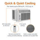 Amazon Basics 6000-BTU Window Air Conditioner with Quiet Operation, Up to 250 Sqf, Cool and Fan Functions, Washable Filter, Adjustable Window Kit, Digital Temperature Display, Remote Control, White