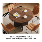 HIPIHOM Modern Round Dining Table Set for 2, 39.4" Walnut Kitchen Table with 2 PU Leather Chairs, 3-Piece Mid-Century Dining Room Set for Small Spaces, Pedestal Base & Ergonomic Padded Chairs
