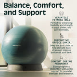 Retrospec Luna Exercise Ball with Pump - Anti-Burst Fitness Equipment for Yoga, Core Training & Stability - Home Gym Swiss Ball for Office & Pregnancy