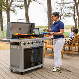 2 in 1 Propane Griddle Grill Combo, 6-Burner Propane Gas BBQ Grill with Porcelain-Enameled Cast Iron Grates & Plate, 42,000 BTU Combo Grill