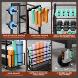 Dumbbell Rack Weight Stand Only - Adjustable Weight Rack for Dumbbells, Home Gym Storage Rack for Yoga Mat Foam Roller Kettlebells, Workout Equipment Storage Organizer With Wheels